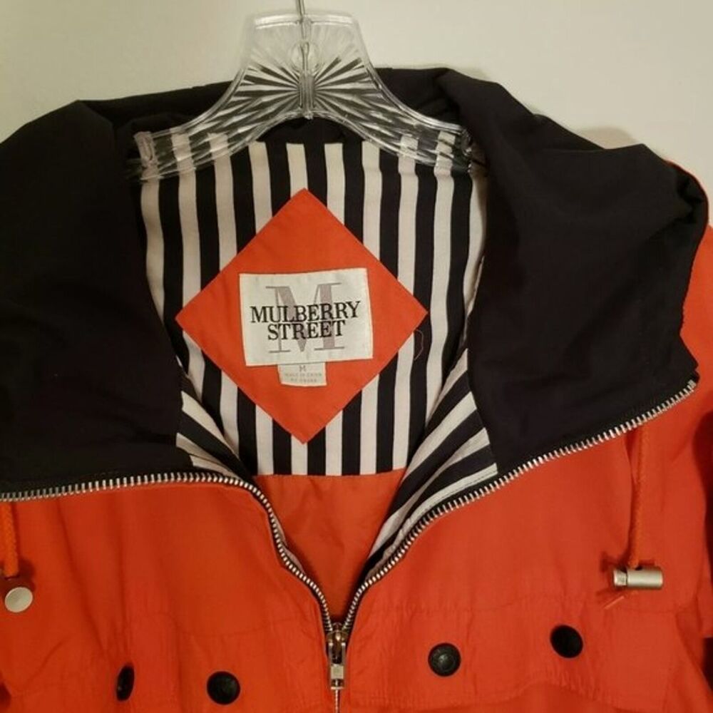 Vintage 90's Mulberry Street Jacket MEDIUM Orange Blue Drawstring Waist - Picture 4 of 11